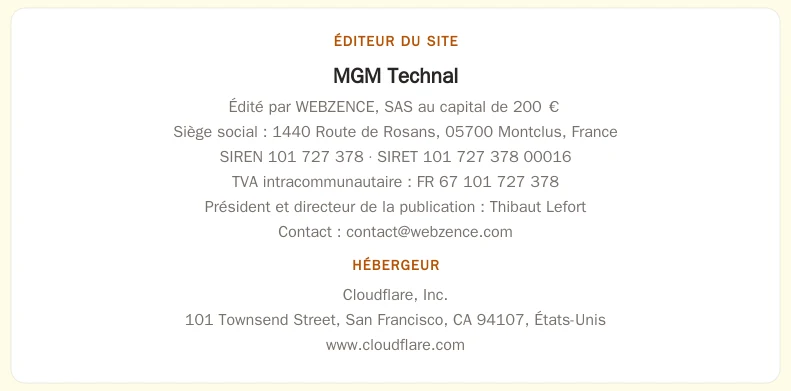 Coordonnées légales de l&rsquo;éditeur et de l&rsquo;hébergeur du site
