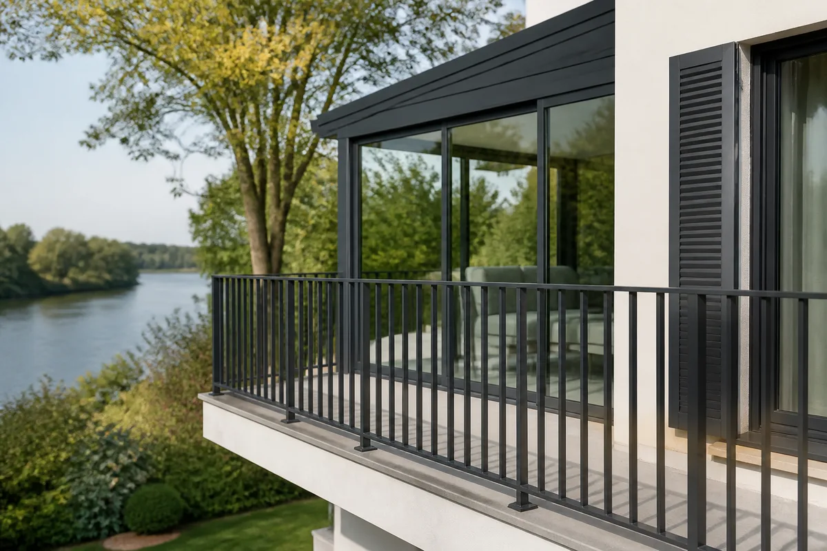 Garde-corps aluminium à barreaudage vertical posé sur un balcon de pavillon